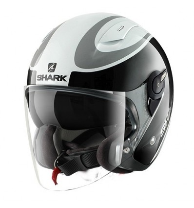 Casco Shark RSJ 3 con doppia visiera grafica Fast Line nero, argento e bianco