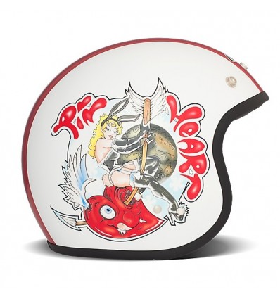 Casco DMD Helmets serie Vintage grafica Pin Heart bianca e rossa