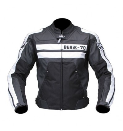 Giacca da moto in pelle Berik 5918 nera e bianca