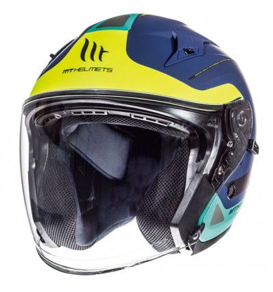 Casco Jet MT Helmets Avenue Crossroad blu, giallo e verde