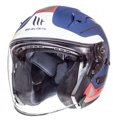 Casco Jet MT Helmets Avenue Crossroad blu, bianco e rosso