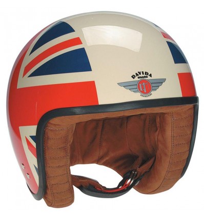Casco Davida Jet Helmet grafica UJ Side bianco rosso e blu