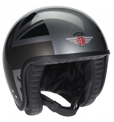 Casco Davida Jet Helmet grafica UJ Side nero e argento