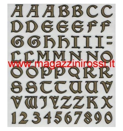 Set lettere e numeri adesivi gotic oro