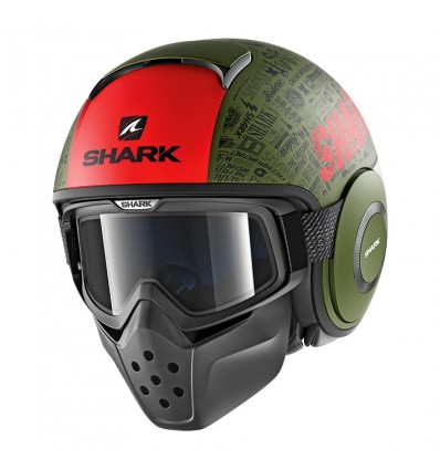 Casco Shark Drak grafica Tribute RM mat verde, rosso e nero