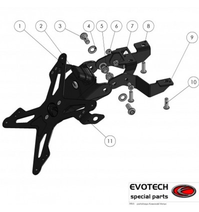 Portatarga regolabile Evotech per Kawasaki Versys 650 10-14
